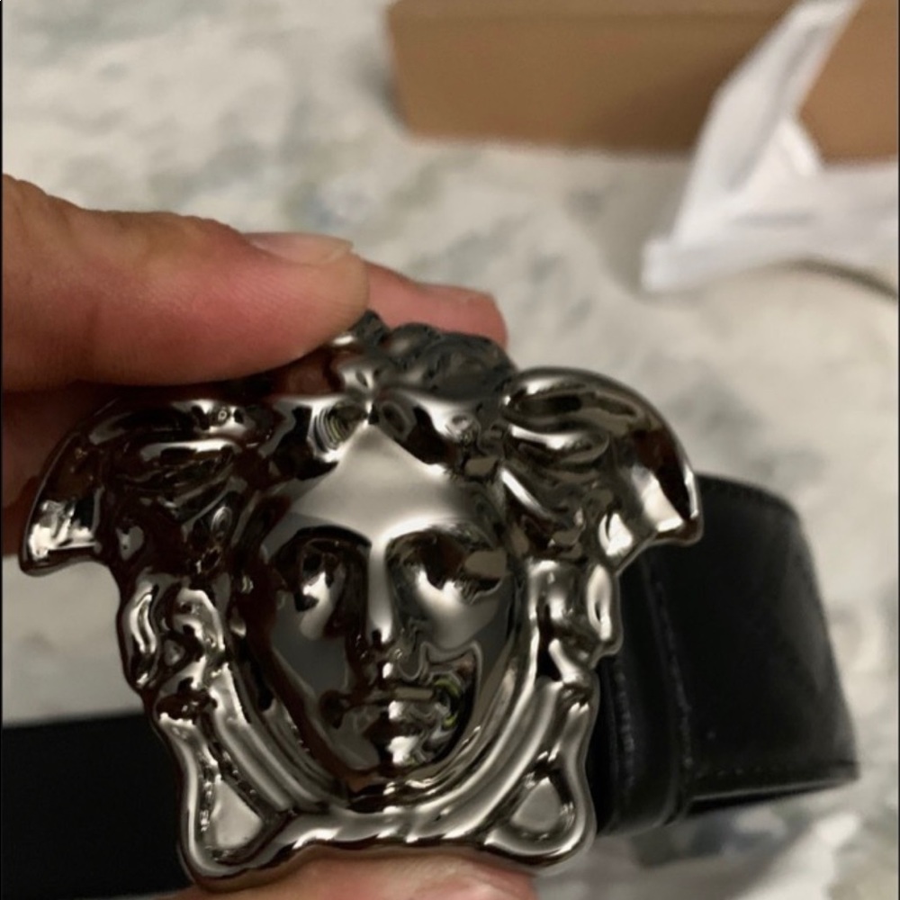 Black and silver men's Versace belt